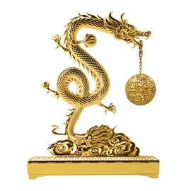 Hormsdar Golden Chinese Hanging Dragon Incense Burner for Sticks & Cones, 2 in 1 Brass Metal Censer with Ash Catcher, Easy to Clean with Brush, Elegant Incensario for Home Decor & Gift Box