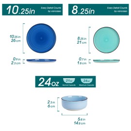 vancasso Bonita Blue Dinnerware Sets, Plates and Bowls Set for 4, 12 Pieces Stoneware Dinnerware Set, Dishwasher and Microwave Safe