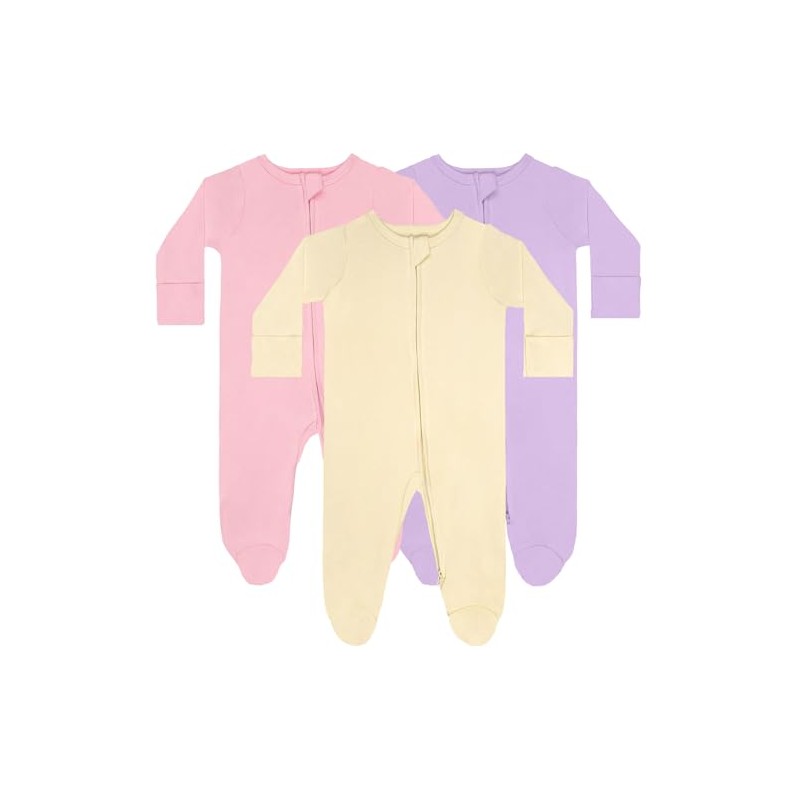 GUISBY Long Sleeve Baby Footed Pajamas with Mittens Cotton Sleepers