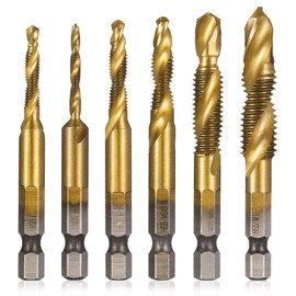 Girls'Love Talk 6PCS Thread Tap Drill Bit Set Hand Tap Hex Shank Drill Titanium Coated HSS Drill and Tap Bits 1/4" Hex Shank Screw Spiral Point Metric M3-M10 Hand Tools
