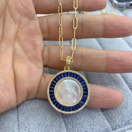 Mother of Pearl Our Lady of Guadalupe Medal Necklace,Cadena Virgen De Guadalupe 14K Gold Plated Medal,Religious Faith Necklace