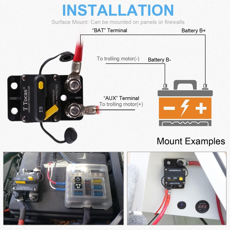 T Tocas E9 150A Amp Circuit Breaker Double 3/8" Studs