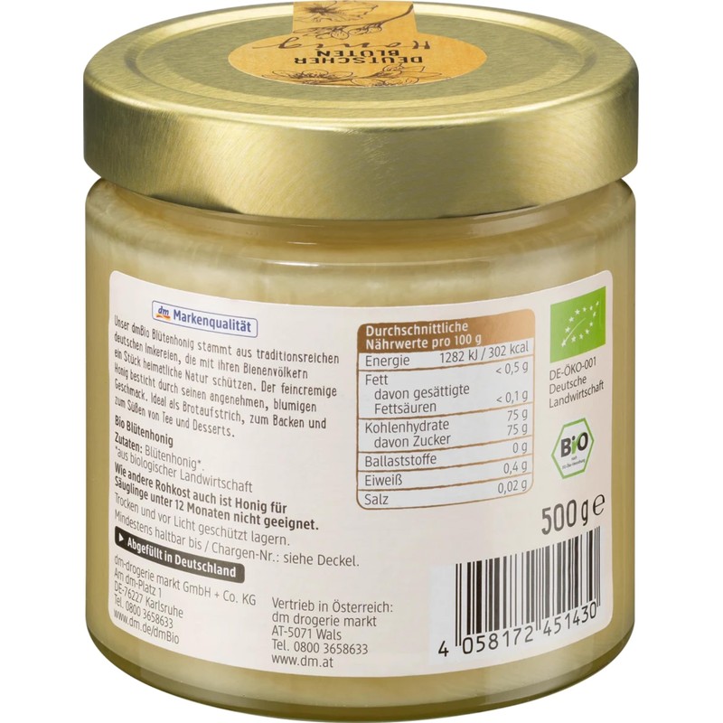 dmBio Organic Flower Honey from Germany - 2 Jars x