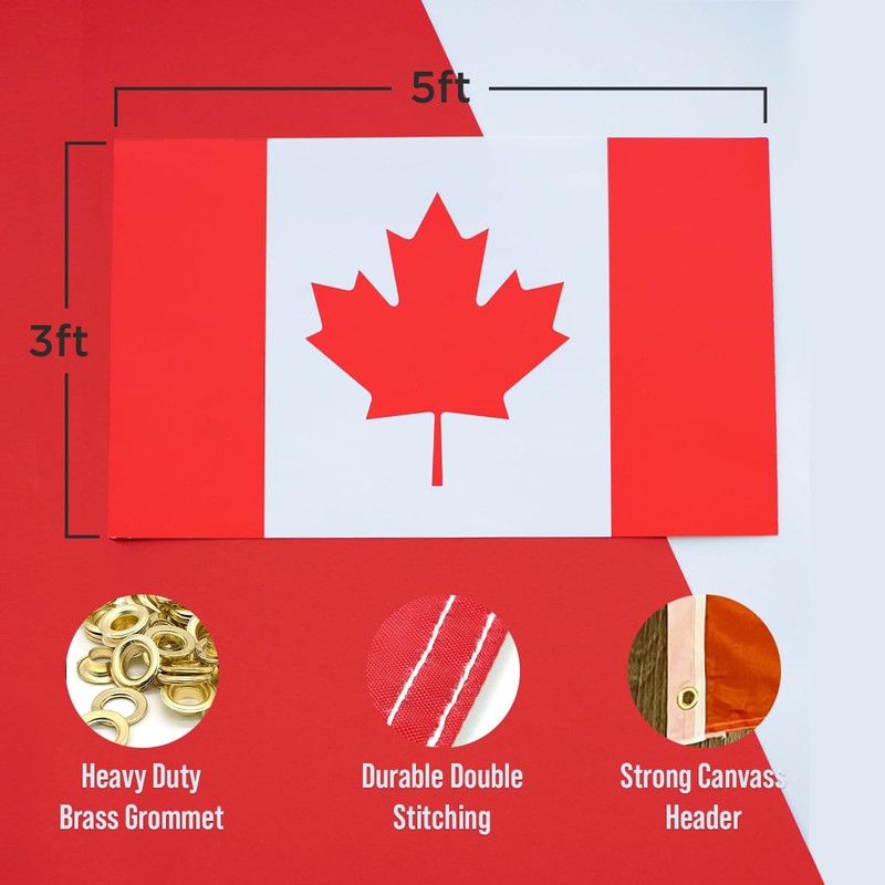 CLEARNEXT 100% Polyester Canadian Flag 3x5 Foot Silk Printed Bright