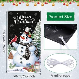 Christmas Snowman Door Cover Merry Christmas Door Decorations Winter Snowman Backdrop Background Banner for Front Door Porch Xmas Party Decor Supplies (Black)