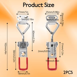 2 Pcs Toggle Latch Clamp 4001, 304 Stainless Steel Adjustable Silver Toggle Hasp Latches Quick Release Heavy Duty 330Lbs Holding Capacity for Smoker Lid Jig Freezer Door Cooler Box Trunk Draw Chest
