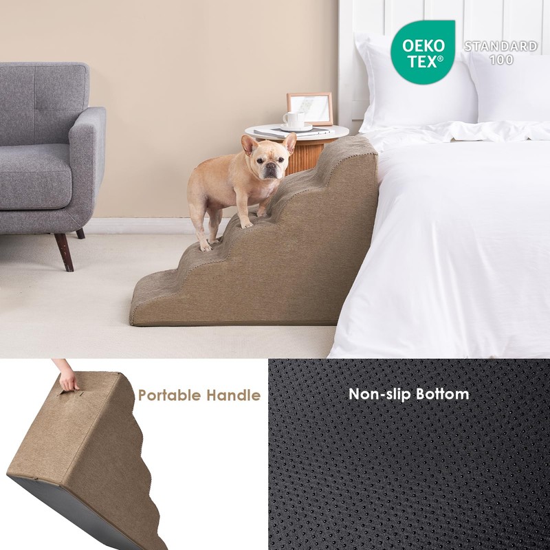 EHEYCIGA Curved Dog Stairs Ramp for High Beds, 5-Step Extra