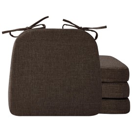 Ruqmuis Chair Cushions for Dining Chairs, 2" Thick Seat Cushions for Kitchen Chairs, D-Shaped Chair Pads with Washable Cover, Ties and Non Slip Backing, 17'' x 16'', Set of 4, Brown