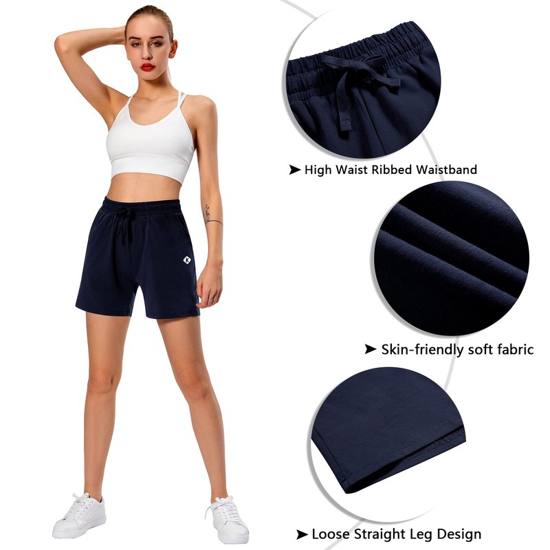 Ksmien Bermudas de algodón de punto para mujer con bolsillos