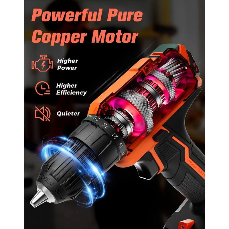 Cordless Drill, 20V MAX Power Drill Set with 2.0Ah Power