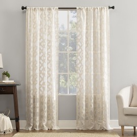 No. 918 Yvette Trellis Jacquard Sheer Rod Pocket Curtain Panel, 52" x 84", Cream Off-White