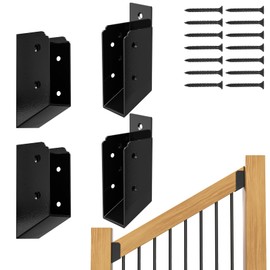 FMhotu 30° Stair Angle Stainless Steel Deck Railing Brackets Connectors for 2"x4" (Actual 1.5"x3.5") Railing Wood Post Stair Fence Railing Connectors with Coated Wood Screws,(2 Pair/Black)