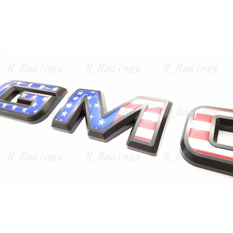 Auto Front & Rear GMC Blue USA Flag OVERLAY Emblem