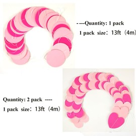 Party Decorations Heart Garland Circle Dots Garland Hanging Paper Backdrop Streamer for Graduation Birthday Bachelorette Engagement Wedding Bridal Shower Valentines Party Supplies (Pink Set)