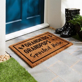 Funny Coir Doormat Grandkids and Grandpups Spoiled Here Grandma Grandparents Nana Mimi Gift Doormat with Heavy Duty Front Porch Decor Welcome Mats Natural Coconut Thick Brown Mat 23.7x15.7 inch
