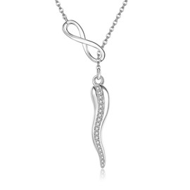YAFEINI Italian Horn Necklace Sterling Silver Infinity Horn Pendant Necklace Cornicello Good Luck Protection Amulet Pendant Jewelry for Women Girls