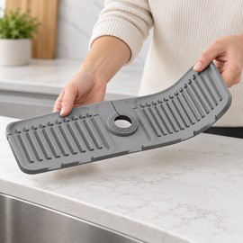 Silicone Faucet Splash Guard for Kitchen & Bathroom Sinks – Sloped Drainage Mat for a Cleaner, More Organized Countertop