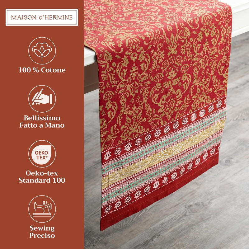 Maison d' Hermine Table Runner, 100% Cotton, Decorative Washable Table