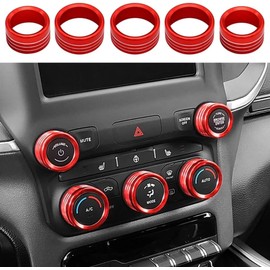AuTK AC Radio Knob Cover for Dodge Ram 2019 2020 2021 Air Conditioner Auto Climate Control Volume Tune Switch Knob Button Cover Trim Ring 5pcs (Red)