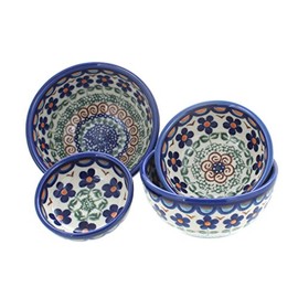 Blue Rose Polish Pottery Aztec Flower Measuring Bowl Set