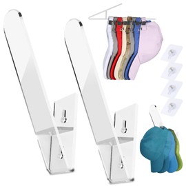 AIUAIP Clear Acrylic Hat Hooks Detachable, Adhesive or Drilled Wall Mounted Hat Rack, Multi Purpose Hat Holder Storage Baseball Cap Hanger Organizer for Wall Door Closet(2PCS, V)