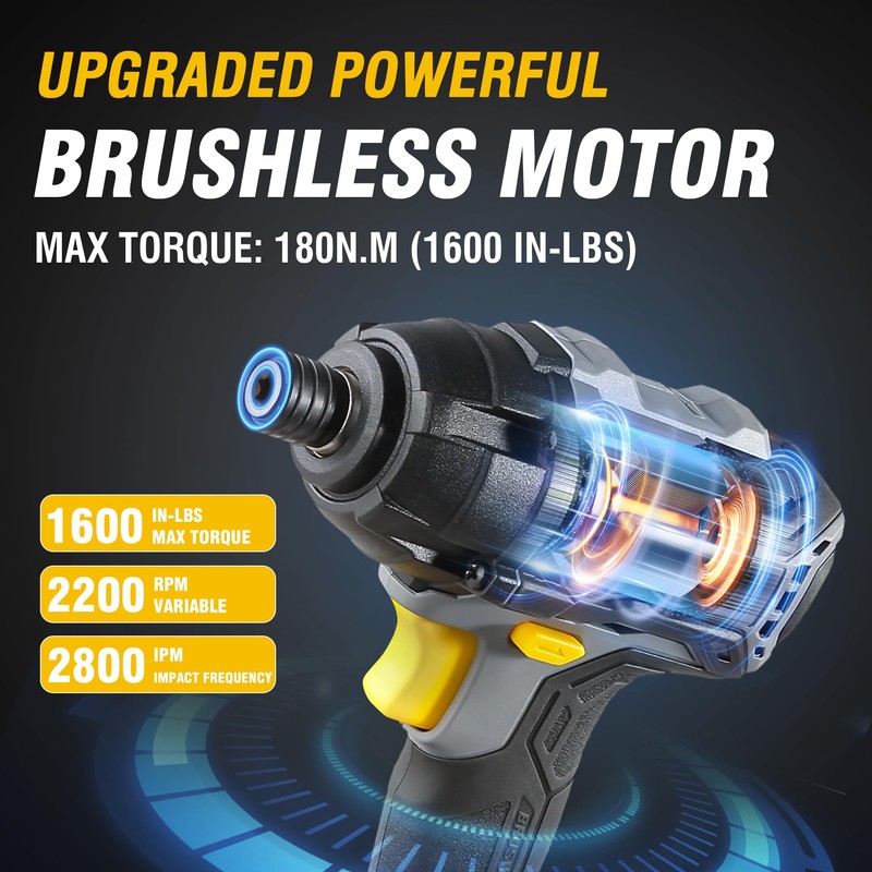 RIDA Cordless Brushless Impact Driver 180N.m, 20V Electric Impact Drill/Driver