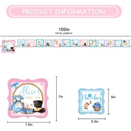 Alice in Onederland First Birthday Photo Banner, 12 Month Banner, Monthly Banner, Alice in Wonderland Birthday, Pastel & Gold Tea Party
