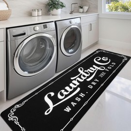 Lansny Laundry Room Rug Runner 24"x72" Non Slip Waterproof Laundry Mats for Laundry Room Decor Washable Floor Laundry Rug Laundry Co. for Laundry Room, Mudroom, Kitchen, Washroom, Bathroom (Black)