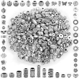 350 piezas de cuentas separadoras plateadas para hacer joyas, cuentas mixtas a granel en estilos aleatorios de metal para pulseras, collares, pendientes para hacer joyas