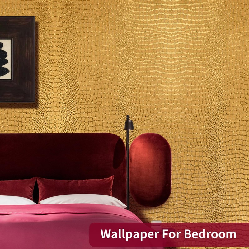 Cismmy Peel and Stick Wallpaper Gold Crocodile Wallpaper 15.7" X