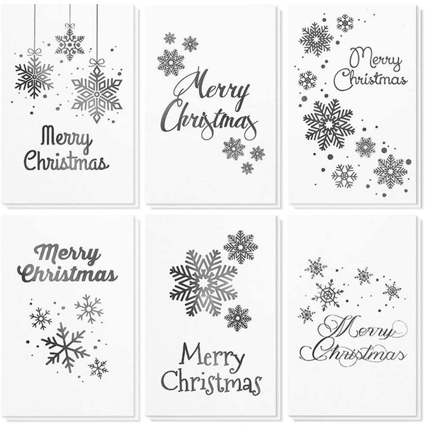 48-Pack Merry Christmas Greeting Cards Bulk Box Set - Winter Holiday Xmas Greeting Cards in 6 Silver Foil Designs, Envelopes Included, 4 x 6 Inches
