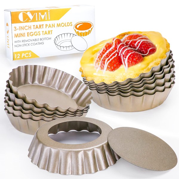 Cyimi 3 Inch Tart Mould with Lifting Base, Pack of