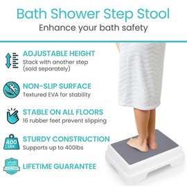 Vive Bath Shower Step Stool (4.5") - Slip Resistant, Stackable, Indoor/Outdoor - Safety Stepping Stool Bathroom Aid for Adults, Handicap, Elderly, Seniors, Bathtub, High Beds, Kitchens - Nonslip