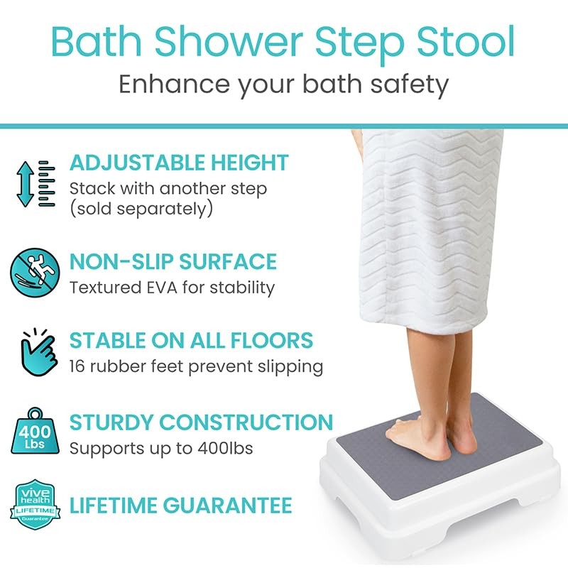 Vive Bath Shower Step Stool (4.5") - Slip Resistant, Stackable,