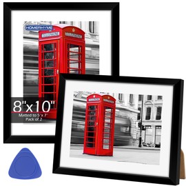 HOMERHYME Picture Frames 8x10, Set of 2 Black Photo Frame for Tabletop or Wall Display, Display Pictures 5x7 with Mat or 8 x 10 Without, Poster Frames with HD Plexiglass for Home Office Wall Decor