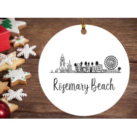 Rosemary Beach Florida Ornament Christmas - Rosemary Beach Skyline Draw Ornament - New Home Ornament Christmas Tree Decoration 3 Inch Plastic Circle