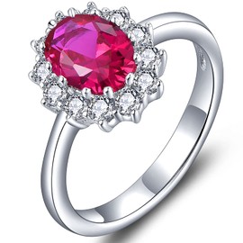 YL Women's Ring 925 Sterling Silver Oval 5A Cubic Zirconia Ring Engagement Ring, Silver, Ruby