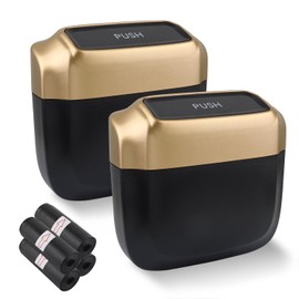 IHOTDER 2PCS Car Trash Can with Lid + 60PCS Garbage Bag,Mini Trash Can Car Interior Accessories,Multifunctional ABS Car Organizers and Storage (Gold)