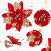 Canlierr 5.7 Inch Artificial Poinsettias Christmas Glitter Flowers with Clips
