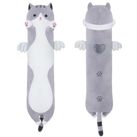 Yeqivo Soft Cat Plush Pillow, Grey Long Cat Stuffed Animals Soft Long Kitten Plushies Kawaii Cat Stuffed Plush Toy for Kids Girlfriend(50cm/19.6inch)