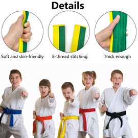 Niuhong 2 Pieces Judo Karate Belt Martial Arts Sports Belt Taekwondo Belts Professional Karate Aikido Belt Thick Fabric White Belt Children Adults Martial Arts Belt Kofun 260 cm (Yellow Green)