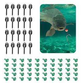 FuxFuis Pack of 20 Screw Baits with 50 Hook Stoppers TRP Bait Screws Durable Rustproof Hook Boilies Screw High Toughness Thread Boilie Bait Ring Carp Fishing Accessories for Fishing Hooks