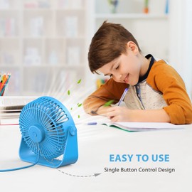 FARADAY USB Desk Fans 5 Inches Portable Table Fans 360° Head Rotation Small Personal Desktop Fan for Home Office, 3 Speeds, Blue