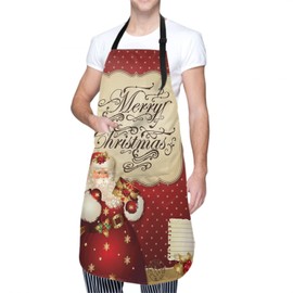 Giwawa Apron Unisex Resistant 33 x 28 inches with 2 Pockets Cooking Kitchen Aprons Suitable for BBQ Grill Drawing Haircut, Red Santa, 33 x 28 inches