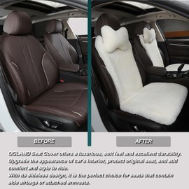 OGLAND 2 Pack Fuzzy Fur Sheepskin Car Seat Covers for Universal Auto Plush Seat Cushion Accessories (White)