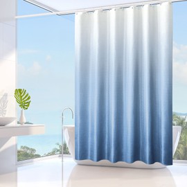 Gibelle Blue Shower Curtain for Bathroom, Waffle Weave Textured Ombre Fabric Shower Curtain Set with Hooks, Water Repellent, Machine Washable, 72 x 72