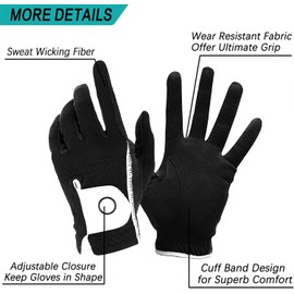 Golf Gloves Men Left Right Hand Rain Grip Lh Rh Mens Golf Glove 2 Pack, Weathersof All Weather Grips Soft Comfortable Black White Fit Size Small Medium ML Large XL (Black, S, Worn on Right Hand)