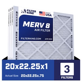 Filter King 20x22.25x1 Air Filter | 3-PACK | MERV 8 HVAC Pleated A/C Furnace Filters | MADE IN USA | Actual Size: 20 x 22.25 x .75"