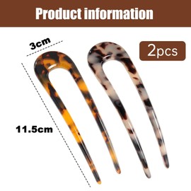 2 Pack French Hair Pin U Shaped Fork Updo Chignon Hairpins for Women