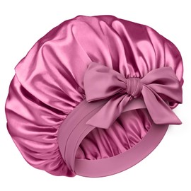 Wanme Silk Night Cap, Adjustable Head Circumference, Hair Cap, Prevents Shedding, Sleeping, Prevents Bedheads, Moisturizing and Beautiful Hair, For Sleeping, Pinkish purple, M